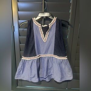 THML Navy and White Striped Blouse with Embellished Neckline